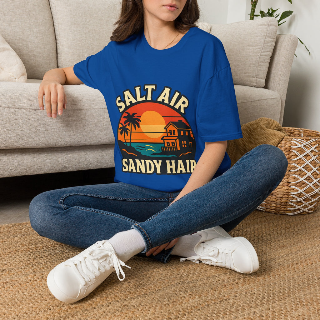 Beach Town Sunset Shirt, Coastal Living Tee, Salt Air Sandy Hair Beach Vacation Shirt, Ocean Vibes T-Shirt, Summer Travel Gift
