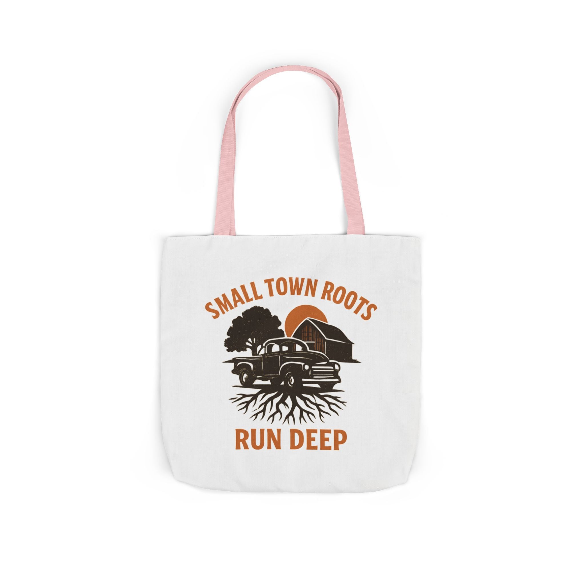 Small Town Roots Run Deep Tote Bag | Rural Heritage Pride Gift | Vintage Pickup Truck Barn Tote | Country Hometown Nostalgia Bag