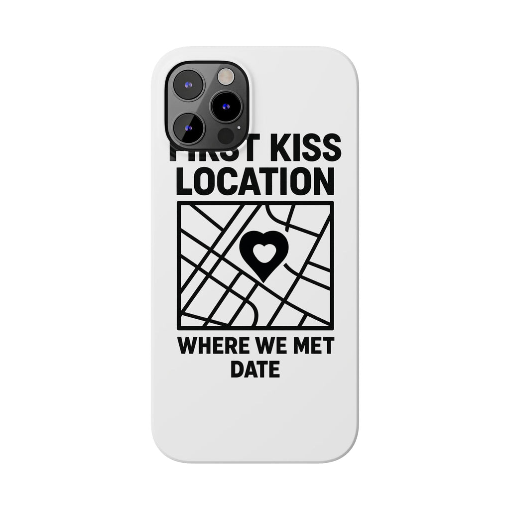 First Kiss Location Phone Case Custom Map Where We Met Anniversary Gift Personalized Couples Phone Case Heart Marker