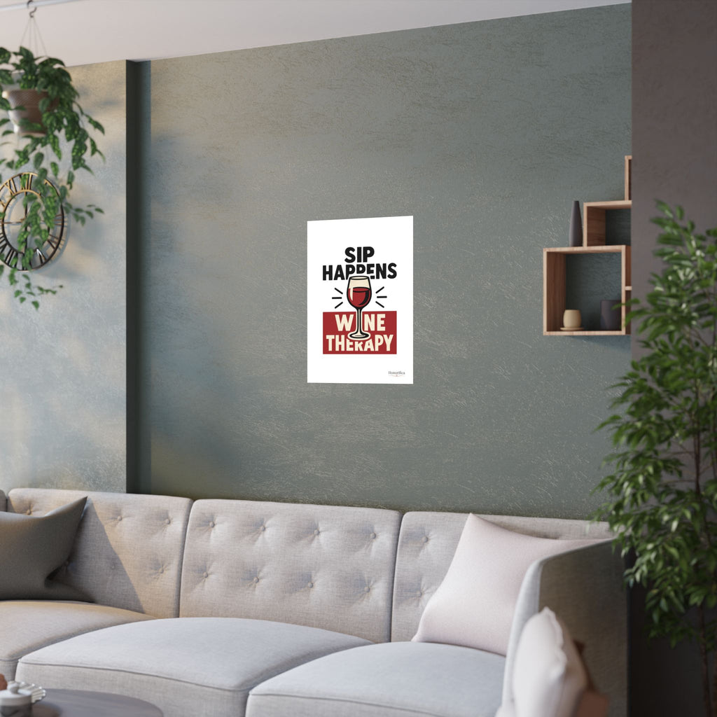 Sip Happens Wine Therapy Poster, Funny Wine Wall Art, Wine Lover Gift, Housewarming Gift for Women, Wine Decor Kitchen Bar Art