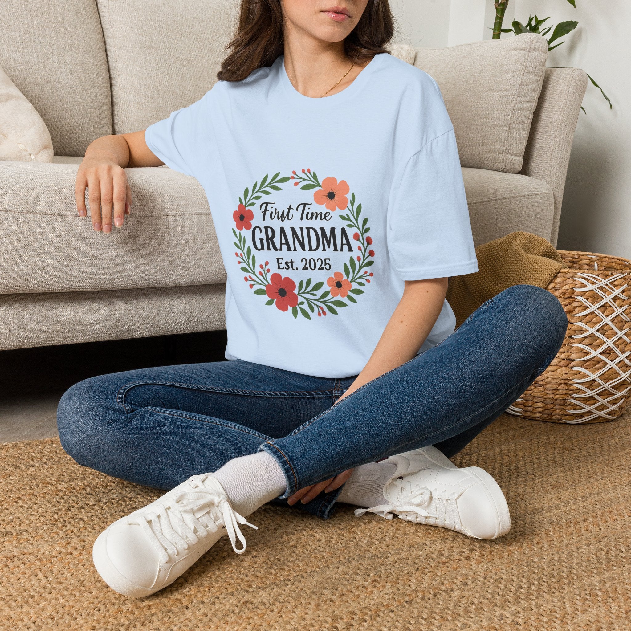 First Time Grandma Est 2025 Shirt New Grandmother Announcement Pregnancy Reveal Gift Floral Wreath Tshirt Mothers Day Gift