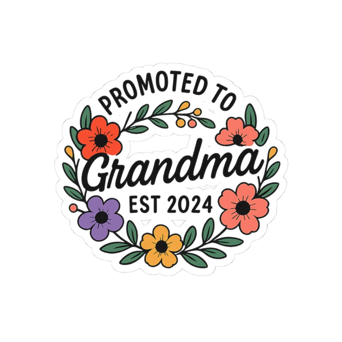 Promoted to Grandma Est 2024 Sticker, New Grandmother Gift, Pregnancy Announcement Sticker, Grandma to Be Gift, Floral Wreath