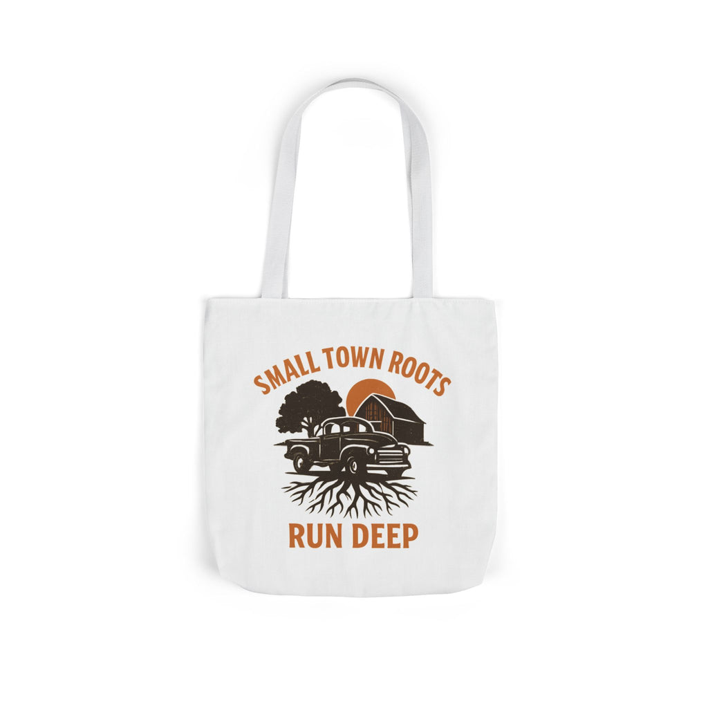Small Town Roots Run Deep Tote Bag | Rural Heritage Pride Gift | Vintage Pickup Truck Barn Tote | Country Hometown Nostalgia Bag