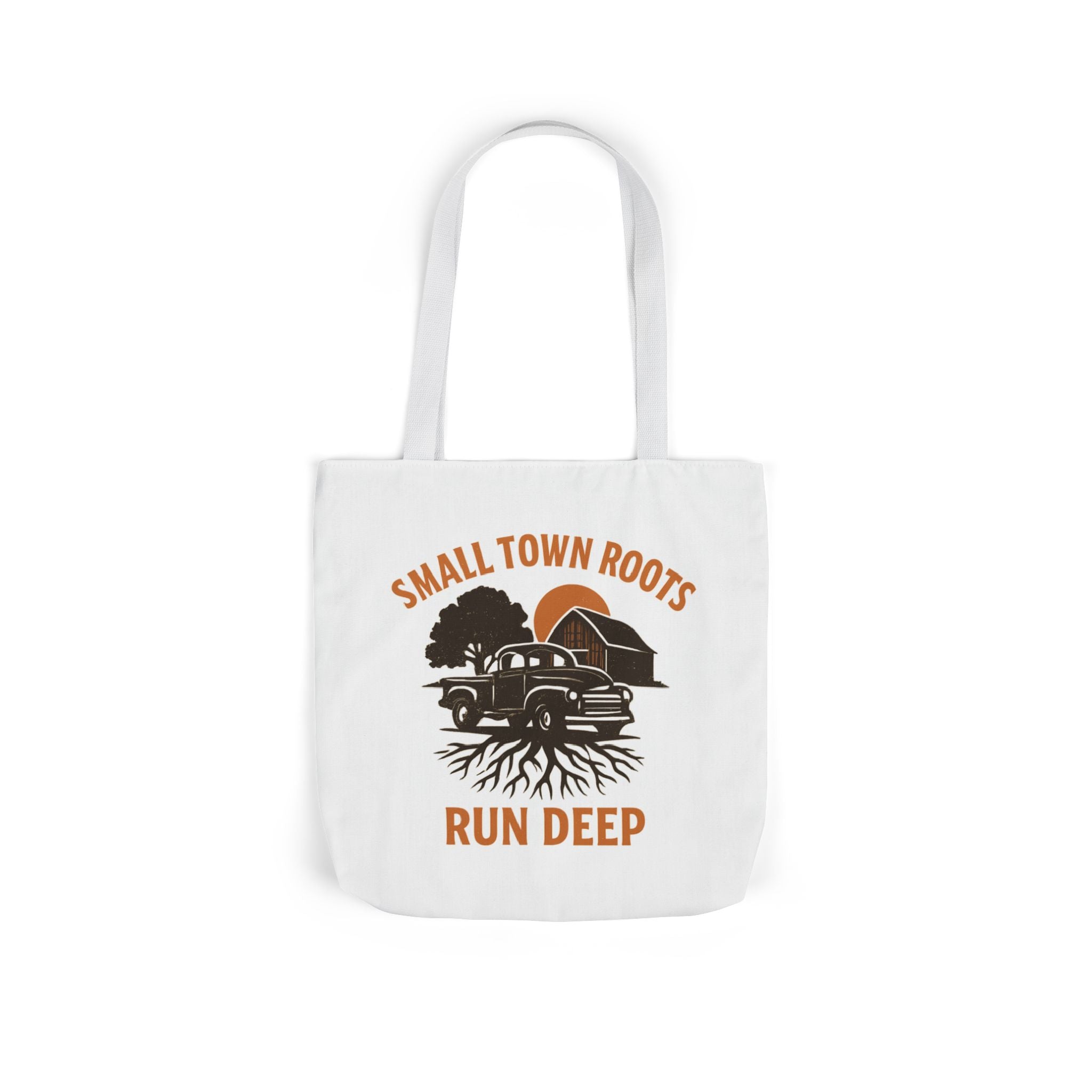 Small Town Roots Run Deep Tote Bag | Rural Heritage Pride Gift | Vintage Pickup Truck Barn Tote | Country Hometown Nostalgia Bag