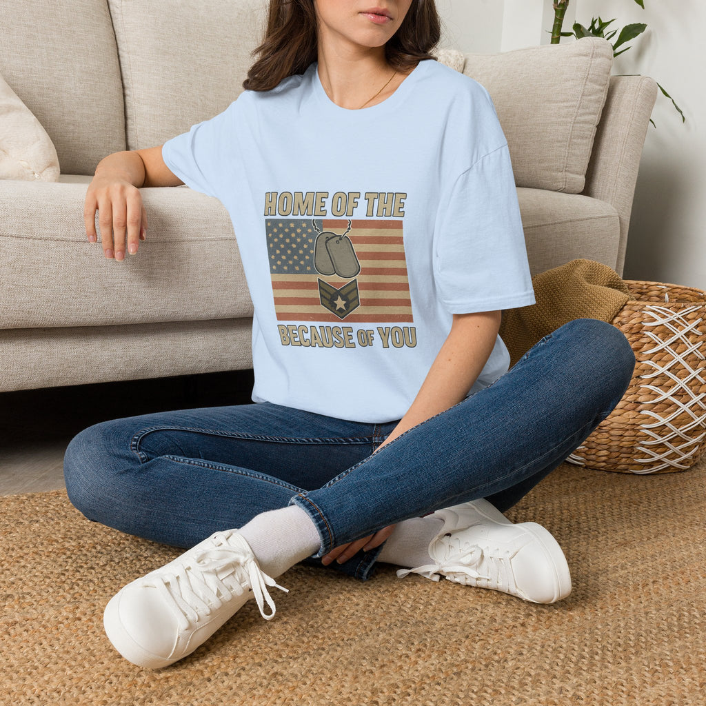 Home of the Brave Because of You Shirt, Military Appreciation Tshirt, Veterans Day Shirt, Support Our Troops, Patriotic Gift