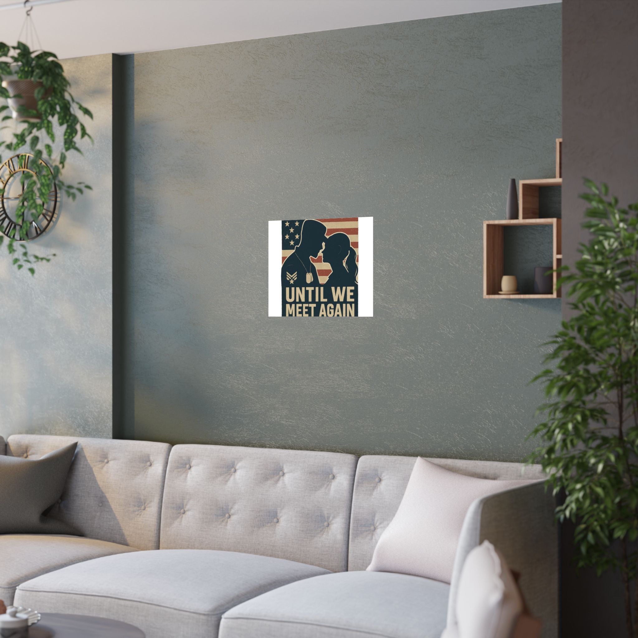 Until We Meet Again Military Deployment Poster, Romantic Farewell Gift for Military Spouse, Patriotic Couple Silhouette Art