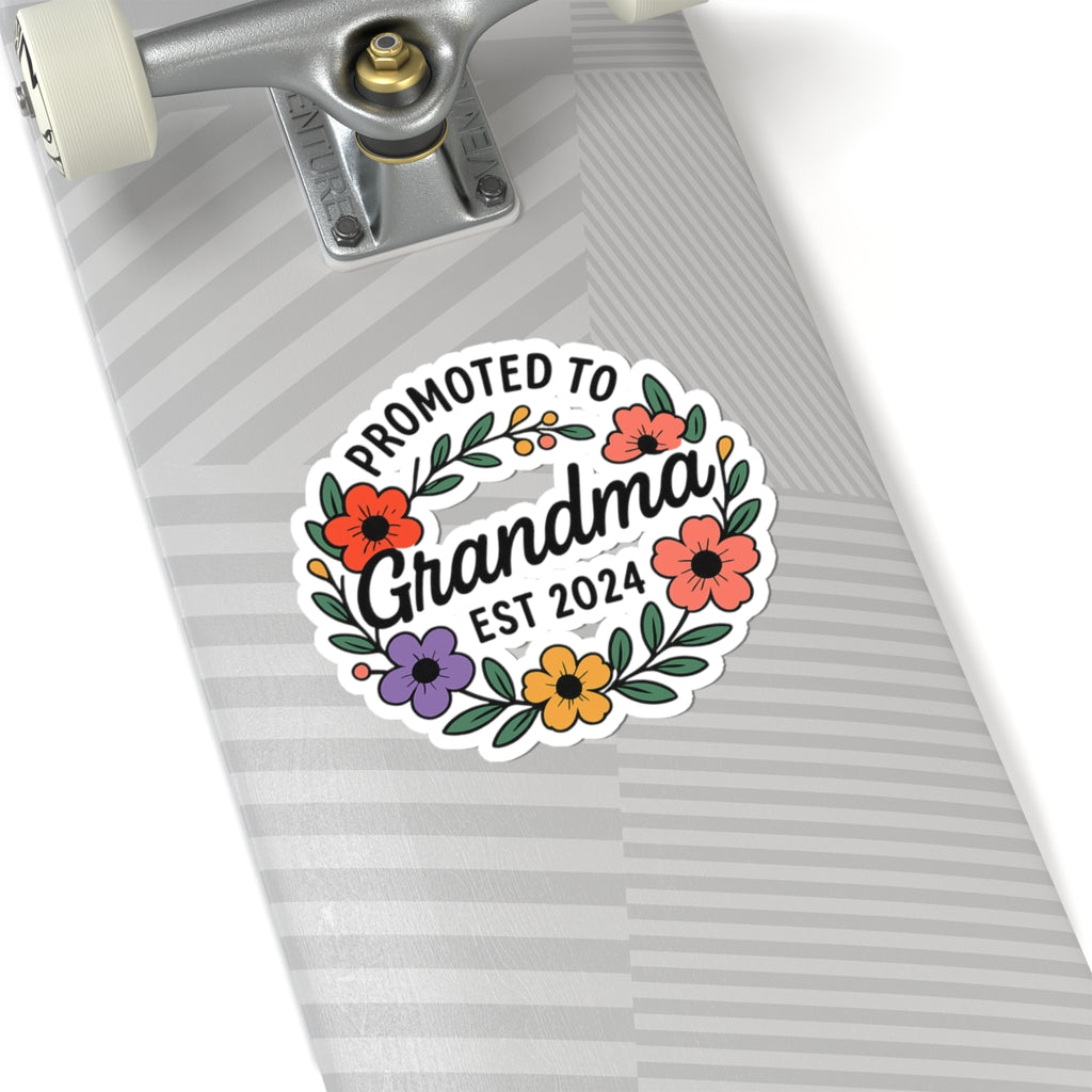 Promoted to Grandma Est 2024 Sticker, New Grandmother Gift, Pregnancy Announcement Sticker, Grandma to Be Gift, Floral Wreath