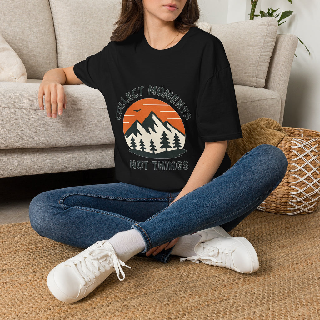 Collect Moments Not Things Mountain Sunset Shirt, Minimalist Adventure Tee, Experience Over Things Gift, Mindful Travel Hiking Tshirt