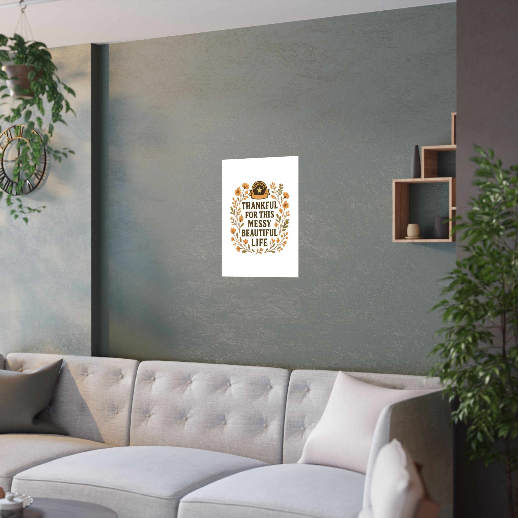 Thankful For This Messy Beautiful Life Poster, Gratitude Wall Art, Wildflower Print, Housewarming Gift, Earth Tone Home Decor