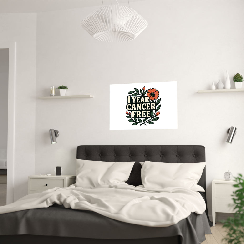 1 Year Cancer Free Poster, Botanical Growth Anniversary Gift, Cancer Survivor Milestone Wall Art, Hope & Healing Decor