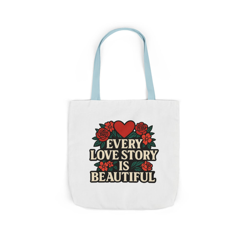 Every Love Story Is Beautiful Tote Bag, Floral Anniversary Gift for Wife, Romantic Wedding Quote Bag, Engagement Gift Women