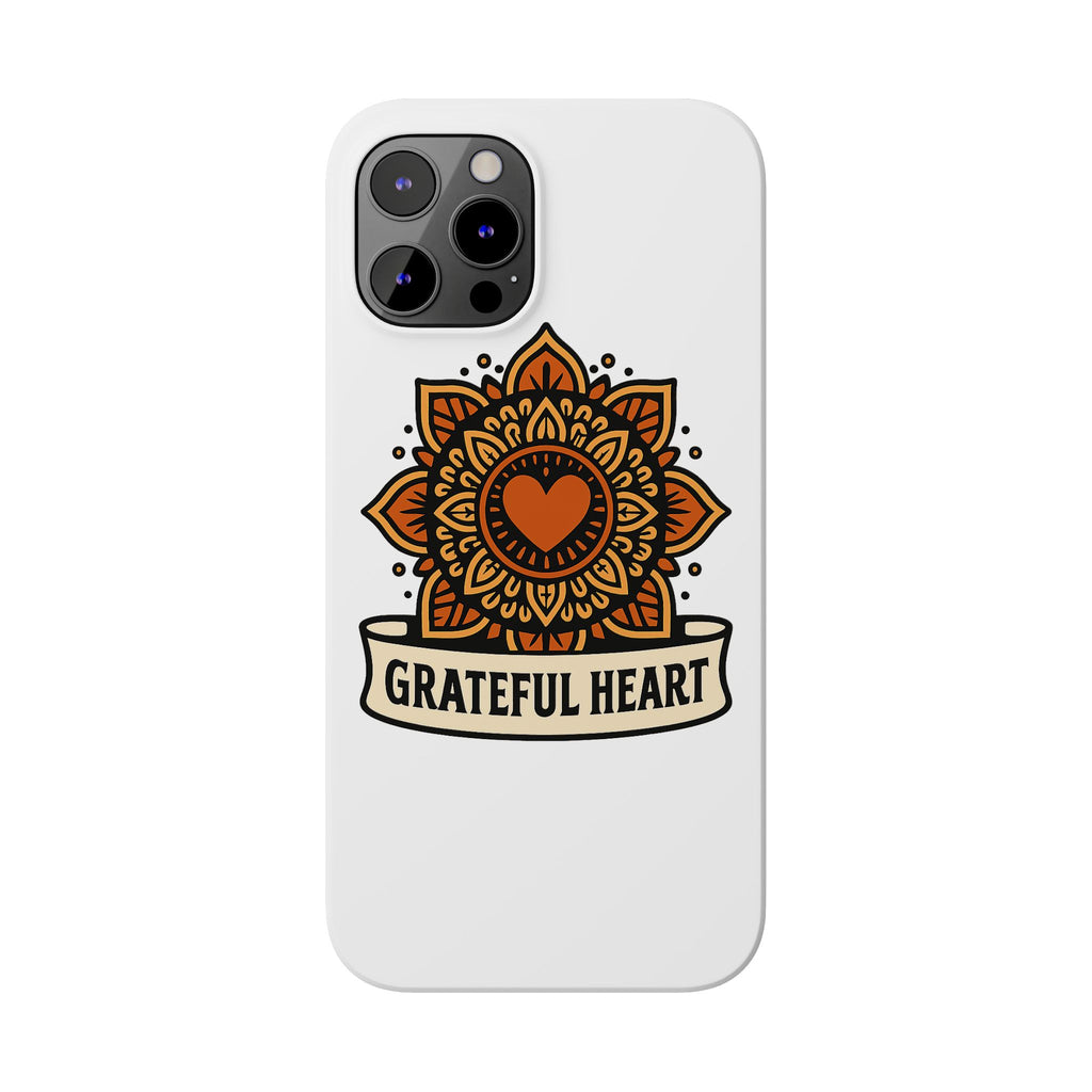 Grateful Heart Mandala Phone Case, Mindfulness Gift for Yoga Lover, Boho Gratitude Quote, Wellness Housewarming Gift Woman