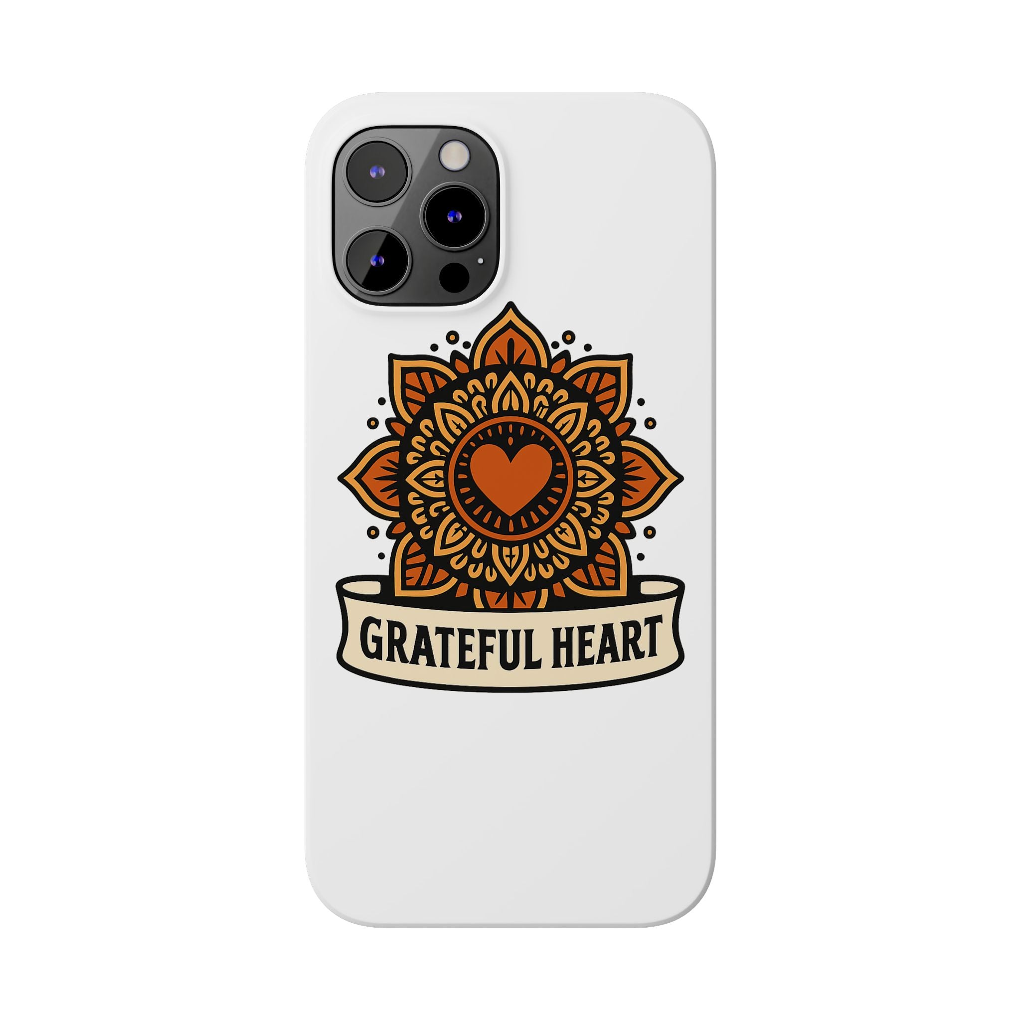 Grateful Heart Mandala Phone Case, Mindfulness Gift for Yoga Lover, Boho Gratitude Quote, Wellness Housewarming Gift Woman