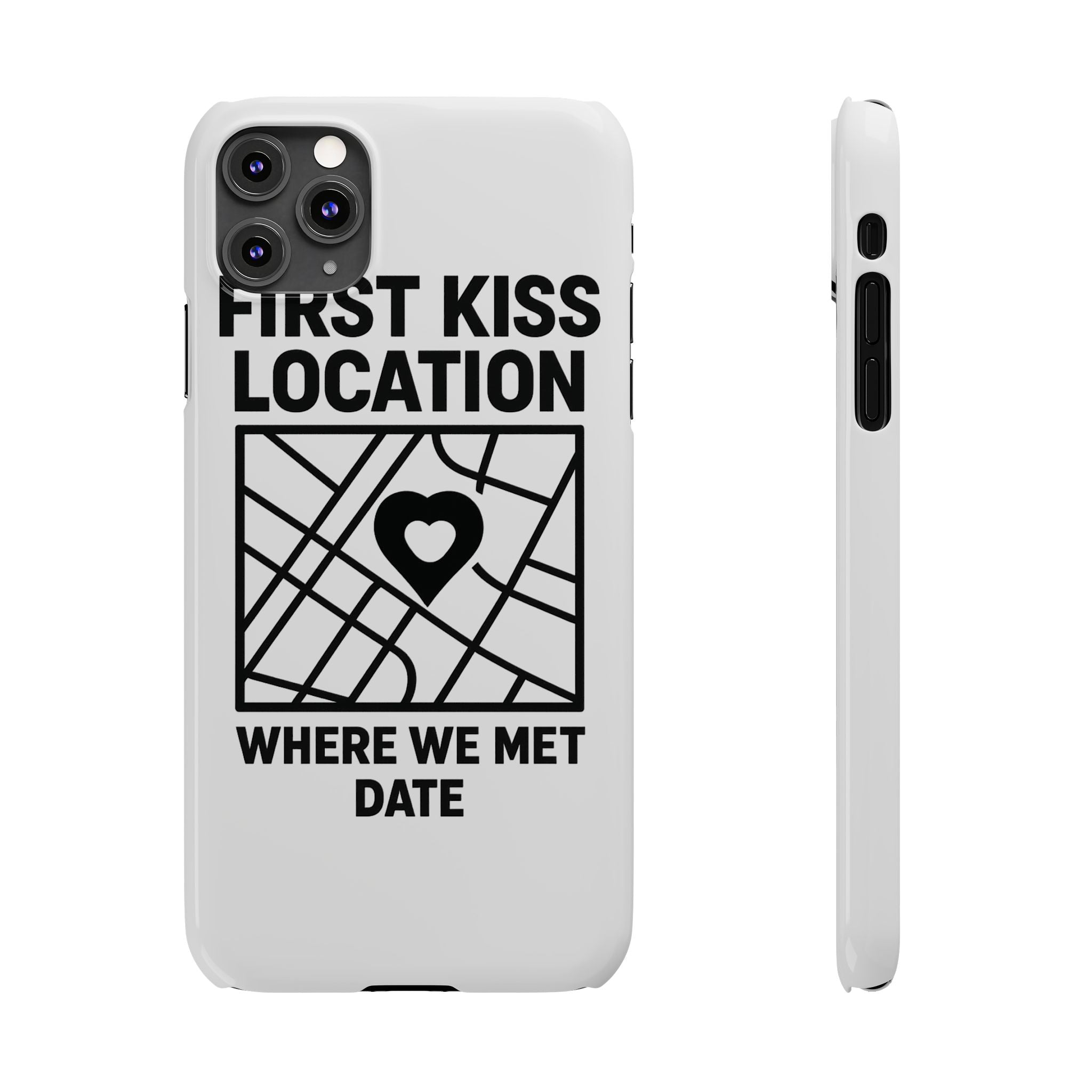 First Kiss Location Phone Case Custom Map Where We Met Anniversary Gift Personalized Couples Phone Case Heart Marker