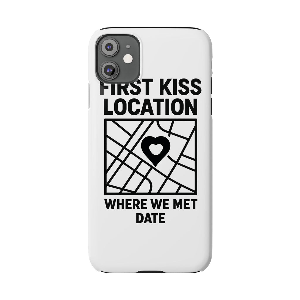 First Kiss Location Phone Case Custom Map Where We Met Anniversary Gift Personalized Couples Phone Case Heart Marker