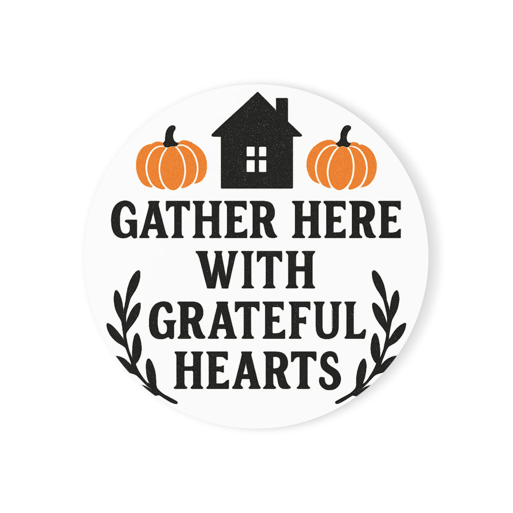Gather Here With Grateful Hearts Coaster Set, Farmhouse Housewarming Gift, Rustic Fall Decor, Hostess Gift for Women, Cork Coasters