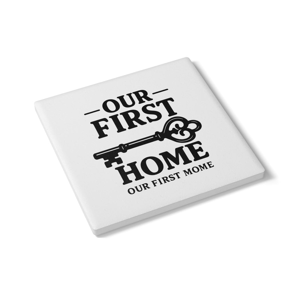First Home Coaster Set, Our First Home Gift, Housewarming Gift New Homeowner, Vintage Key Illustration, Realtor Closing Gift