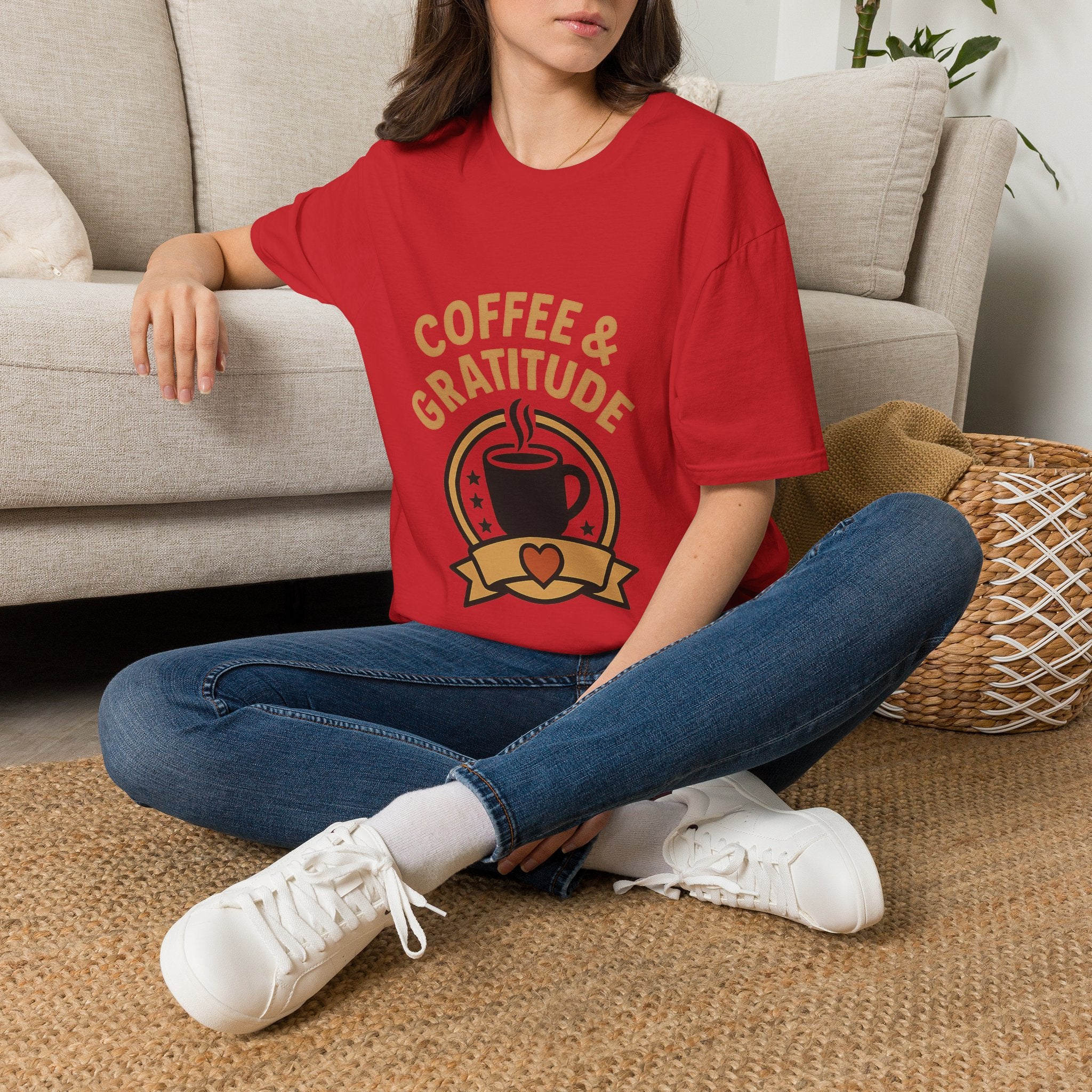 Coffee & Gratitude Shirt, Mindful Living Tee, Self Care Gift for Women, Positive Vibes T-Shirt, Grateful Heart Appreciation Top