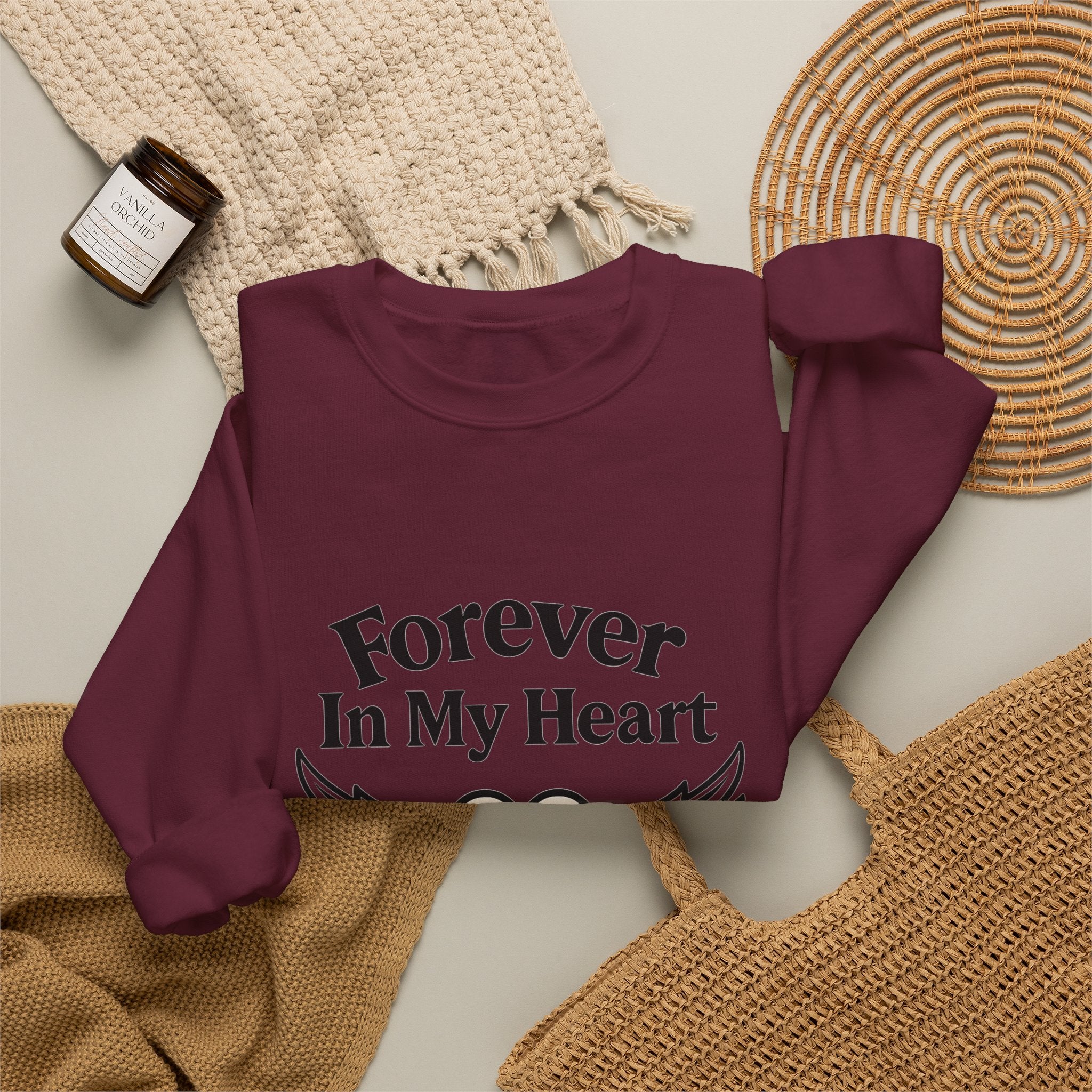 Forever In My Heart Memorial Sweatshirt Angel Wings Sympathy Gift Remembrance Clothing Loss of Loved One Grief Support Comfort