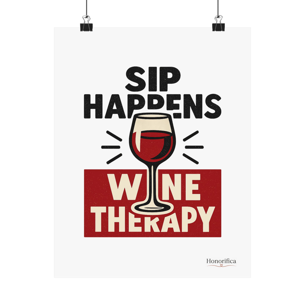 Sip Happens Wine Therapy Poster, Funny Wine Wall Art, Wine Lover Gift, Housewarming Gift for Women, Wine Decor Kitchen Bar Art