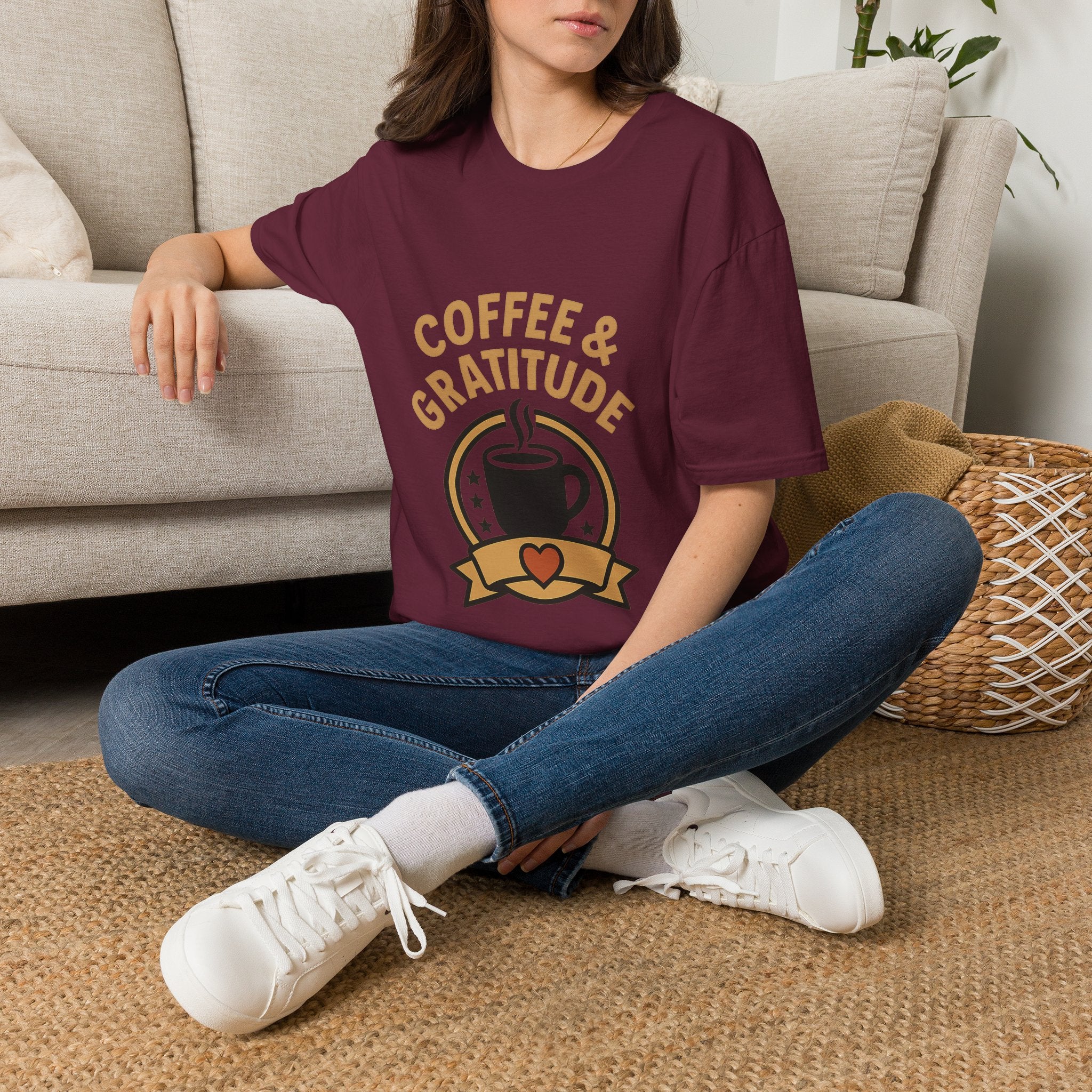 Coffee & Gratitude Shirt, Mindful Living Tee, Self Care Gift for Women, Positive Vibes T-Shirt, Grateful Heart Appreciation Top