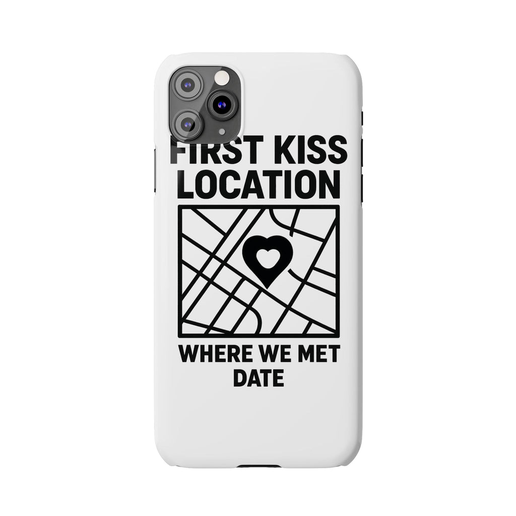 First Kiss Location Phone Case Custom Map Where We Met Anniversary Gift Personalized Couples Phone Case Heart Marker