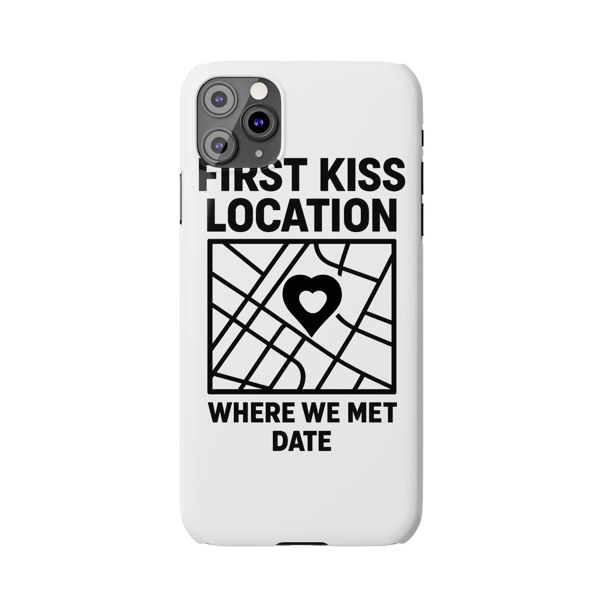 First Kiss Location Phone Case Custom Map Where We Met Anniversary Gift Personalized Couples Phone Case Heart Marker