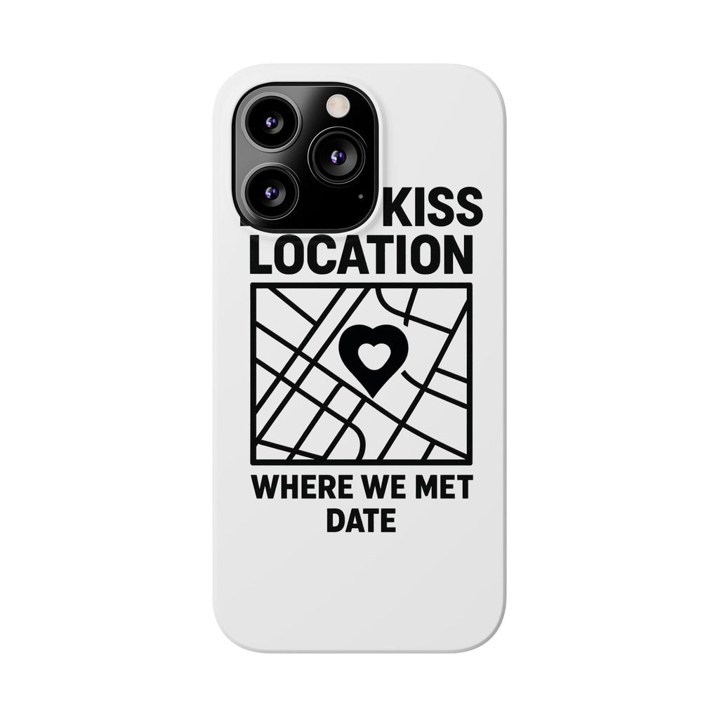 First Kiss Location Phone Case Custom Map Where We Met Anniversary Gift Personalized Couples Phone Case Heart Marker