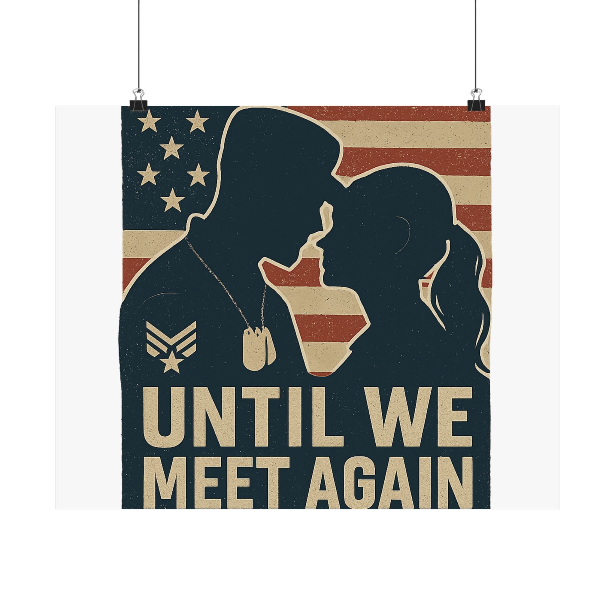 Until We Meet Again Military Deployment Poster, Romantic Farewell Gift for Military Spouse, Patriotic Couple Silhouette Art