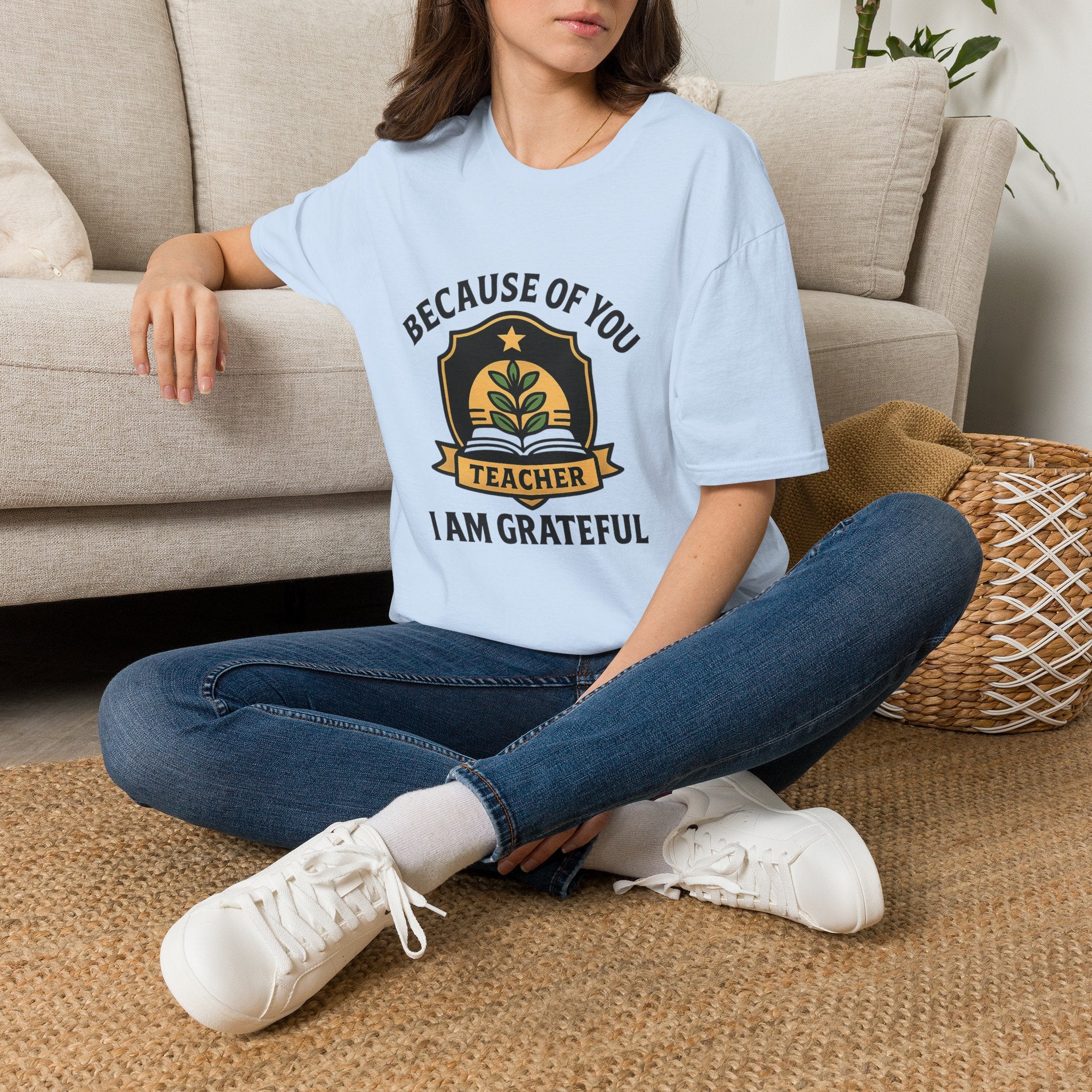 Teacher Appreciation Shirt, Because of You I Am Grateful T-Shirt, Teacher Gift, Thank You Teacher Tee, End of Year Gift