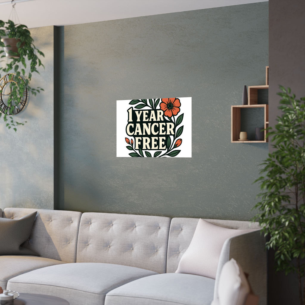 1 Year Cancer Free Poster, Botanical Growth Anniversary Gift, Cancer Survivor Milestone Wall Art, Hope & Healing Decor