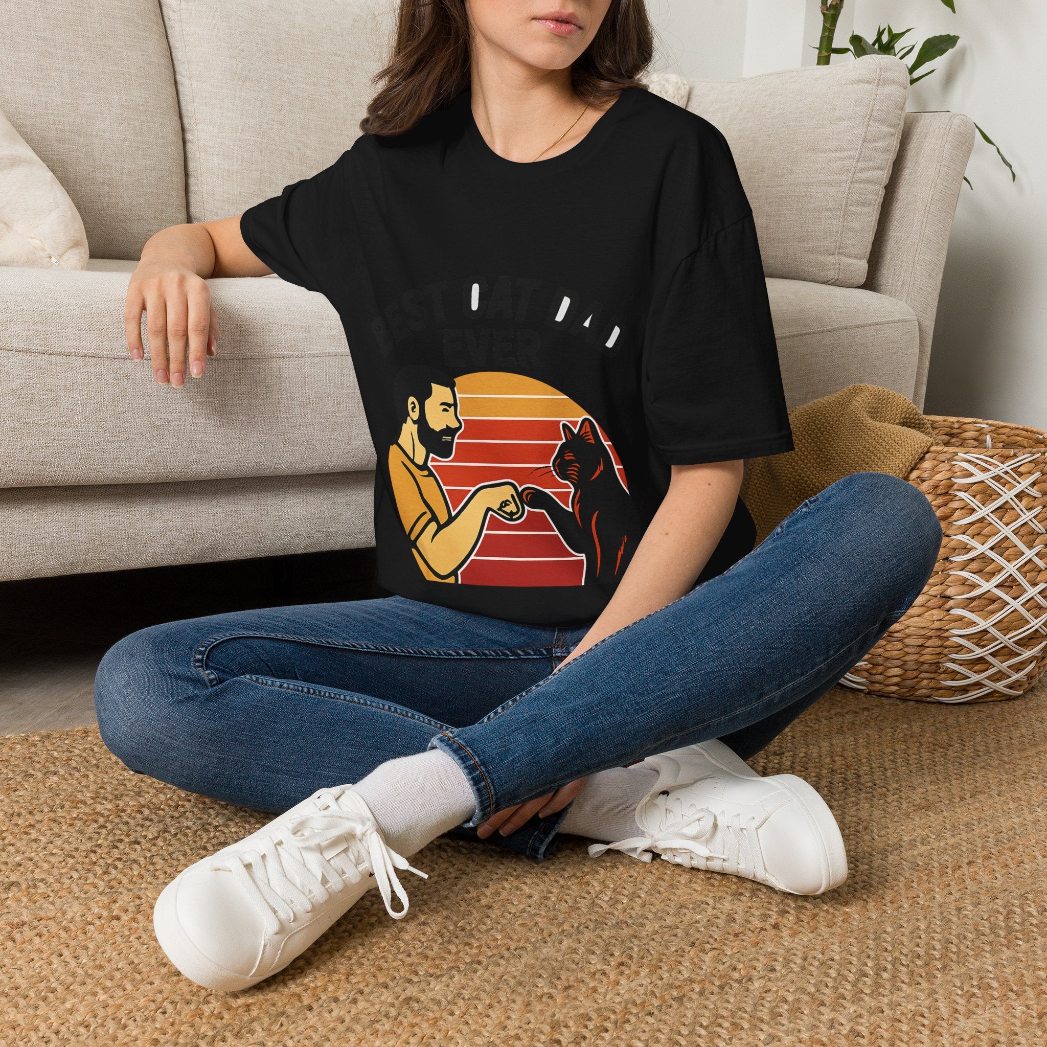 Best Cat Dad Ever Shirt Vintage Retro Cat Lover Gift for Men Father's Day Cat Owner Tshirt Funny Cat Dad Gift Retro Sunset Tee