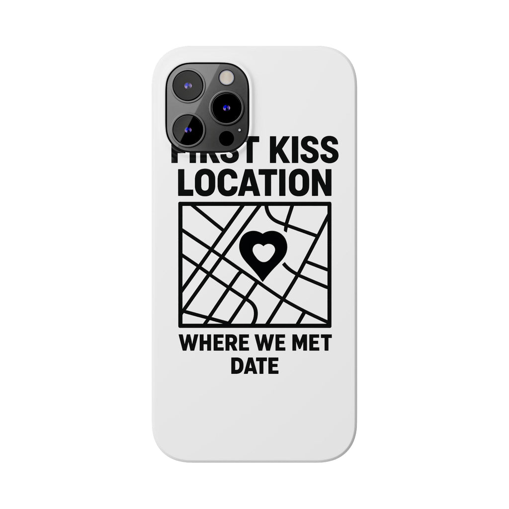 First Kiss Location Phone Case Custom Map Where We Met Anniversary Gift Personalized Couples Phone Case Heart Marker