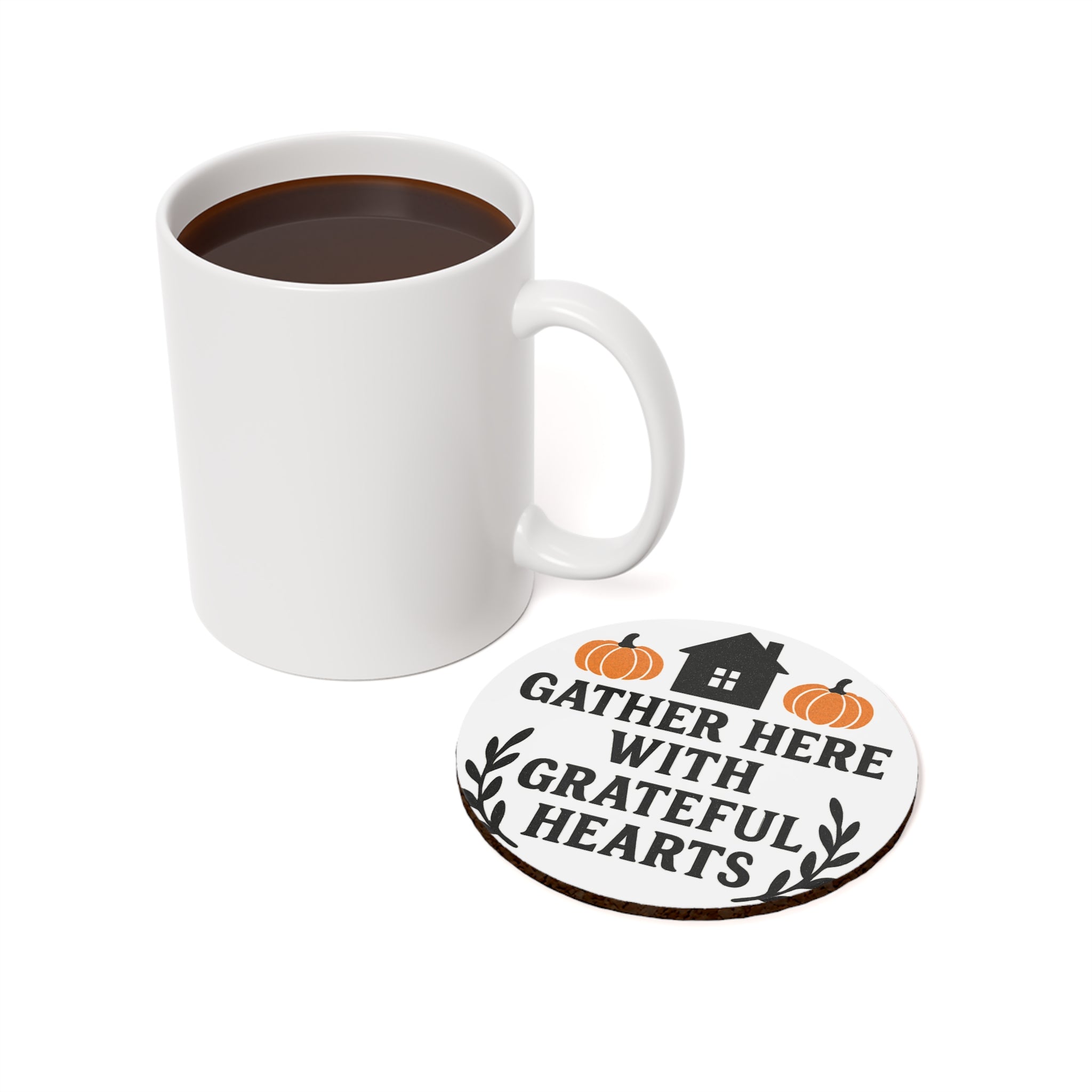Gather Here With Grateful Hearts Coaster Set, Farmhouse Housewarming Gift, Rustic Fall Decor, Hostess Gift for Women, Cork Coasters
