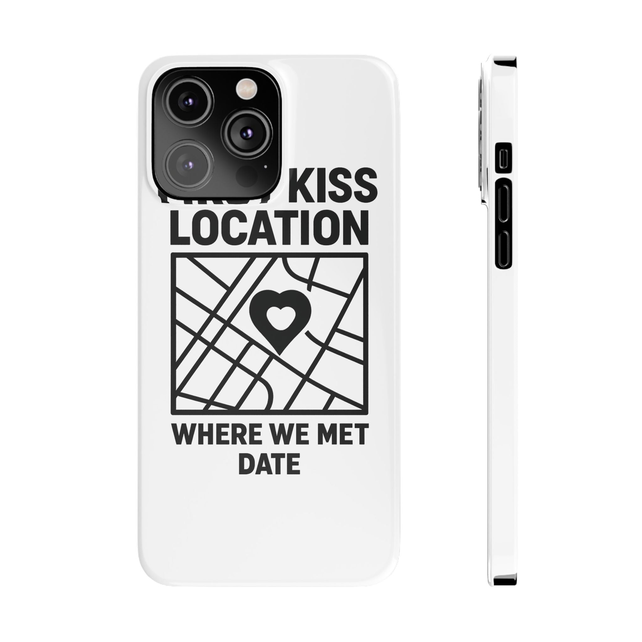 First Kiss Location Phone Case Custom Map Where We Met Anniversary Gift Personalized Couples Phone Case Heart Marker
