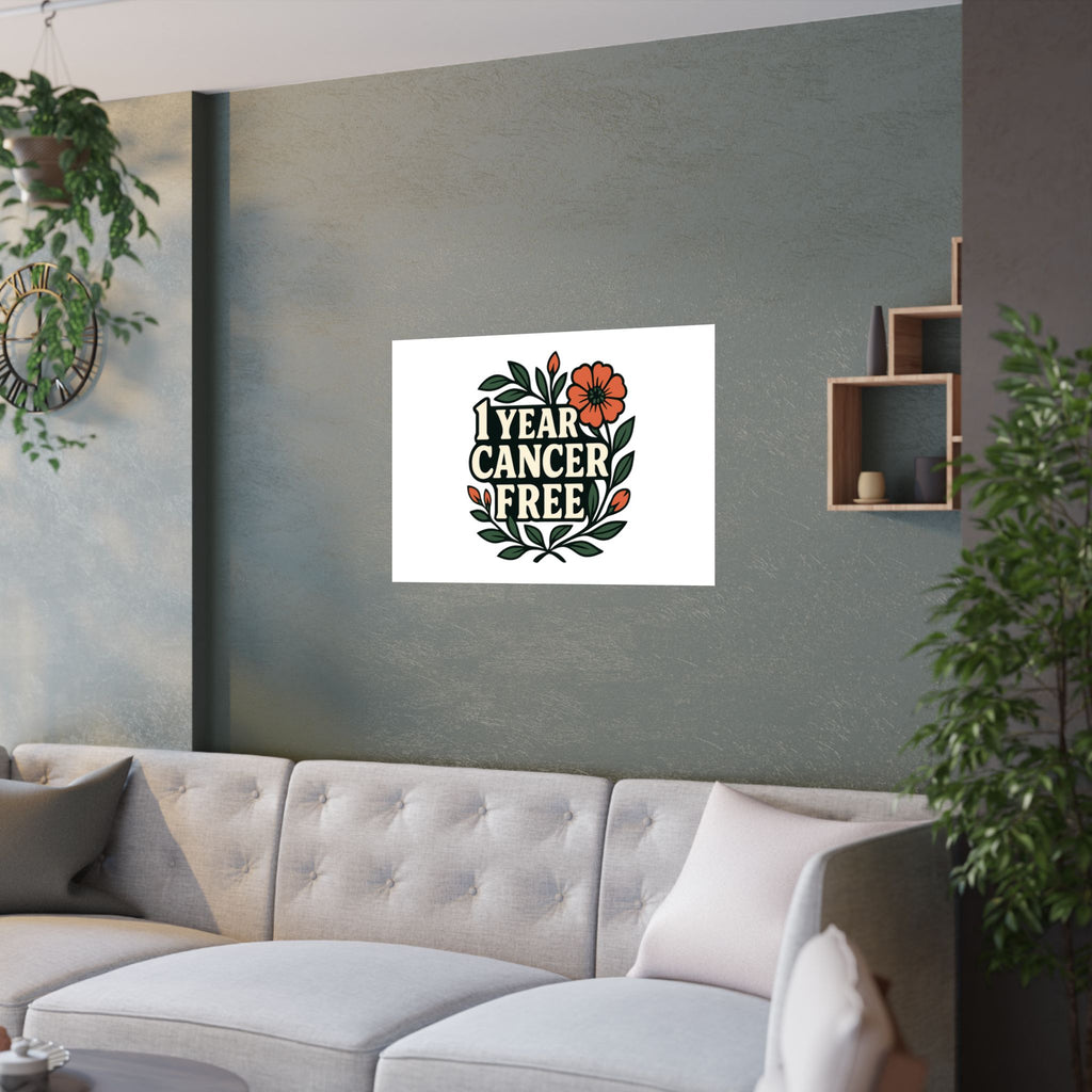 1 Year Cancer Free Poster, Botanical Growth Anniversary Gift, Cancer Survivor Milestone Wall Art, Hope & Healing Decor