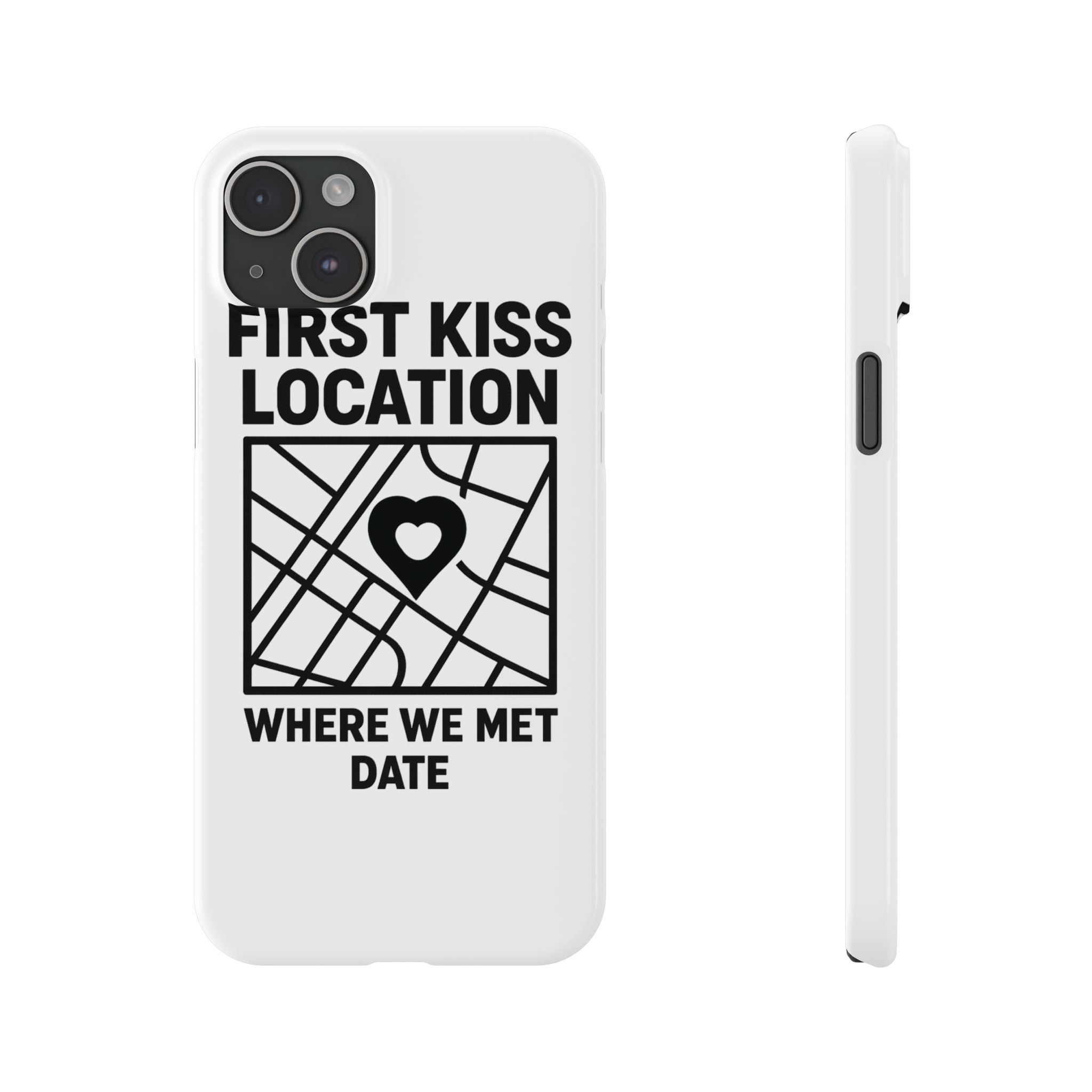 First Kiss Location Phone Case Custom Map Where We Met Anniversary Gift Personalized Couples Phone Case Heart Marker