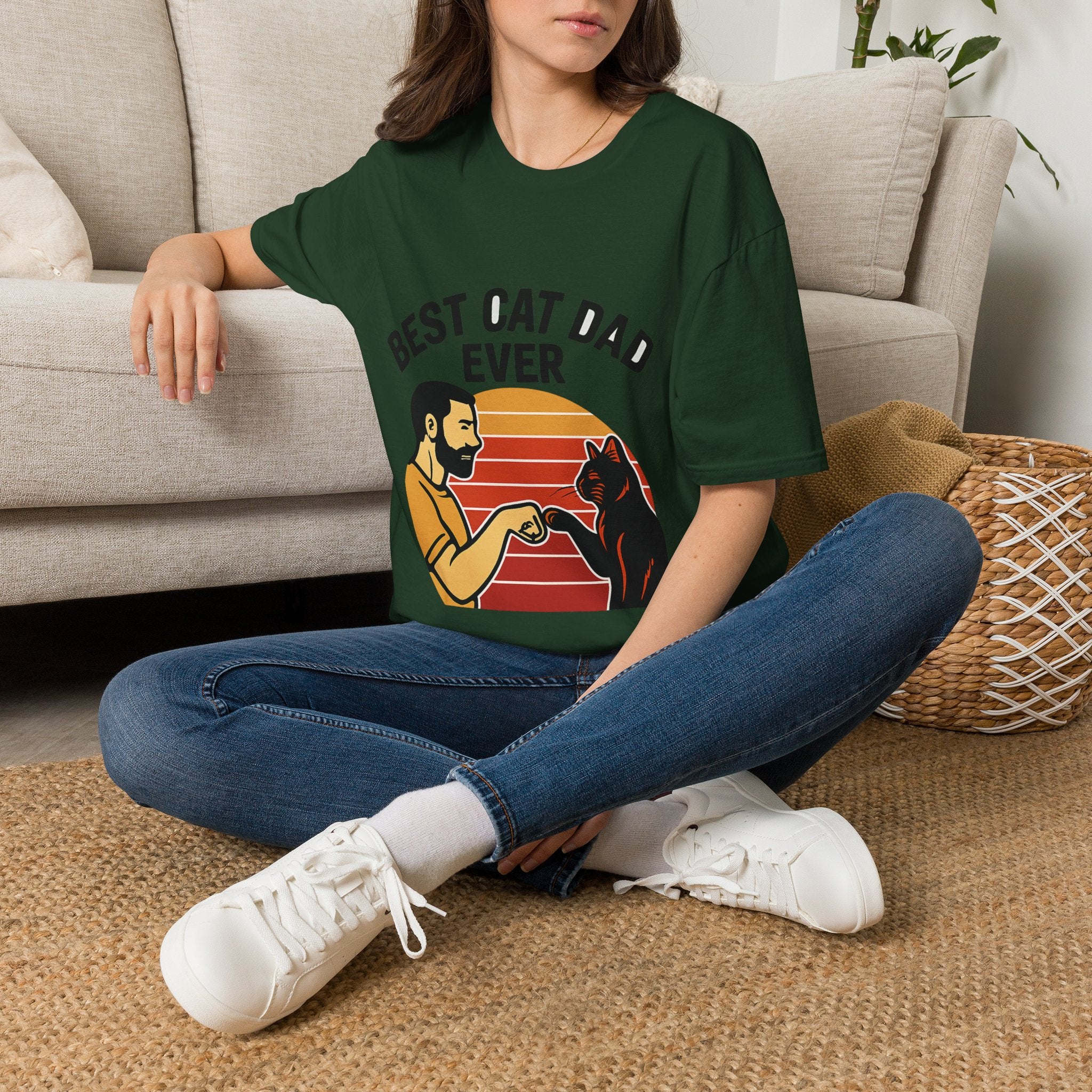 Best Cat Dad Ever Shirt Vintage Retro Cat Lover Gift for Men Father's Day Cat Owner Tshirt Funny Cat Dad Gift Retro Sunset Tee