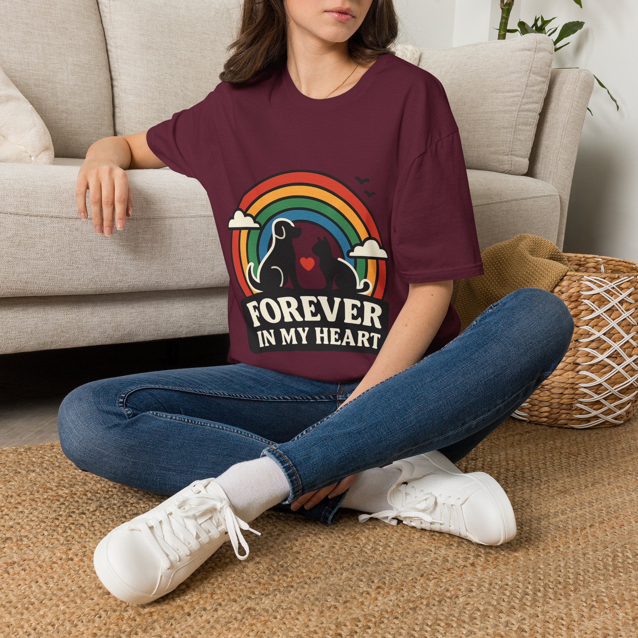 Rainbow Bridge Pet Memorial Shirt, Dog Cat Loss Gift, Forever in My Heart, Pet Remembrance Tee, Sympathy Gift for Pet Owner