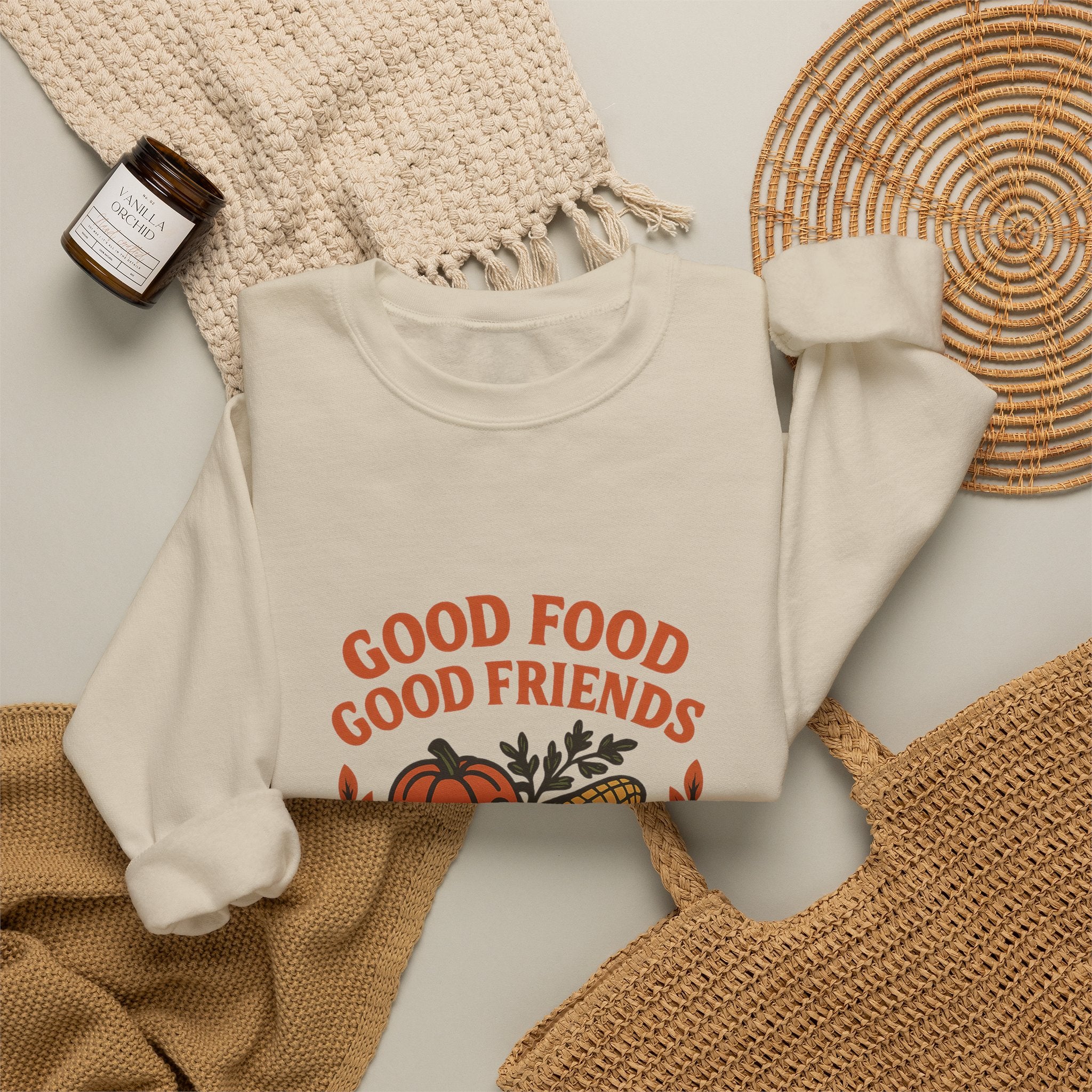 Good Food Good Friends Grateful Heart Sweatshirt, Thanksgiving Hostess Gift, Cooking Sweatshirt, Kitchen Lover Gift, Autumn Cozy Top
