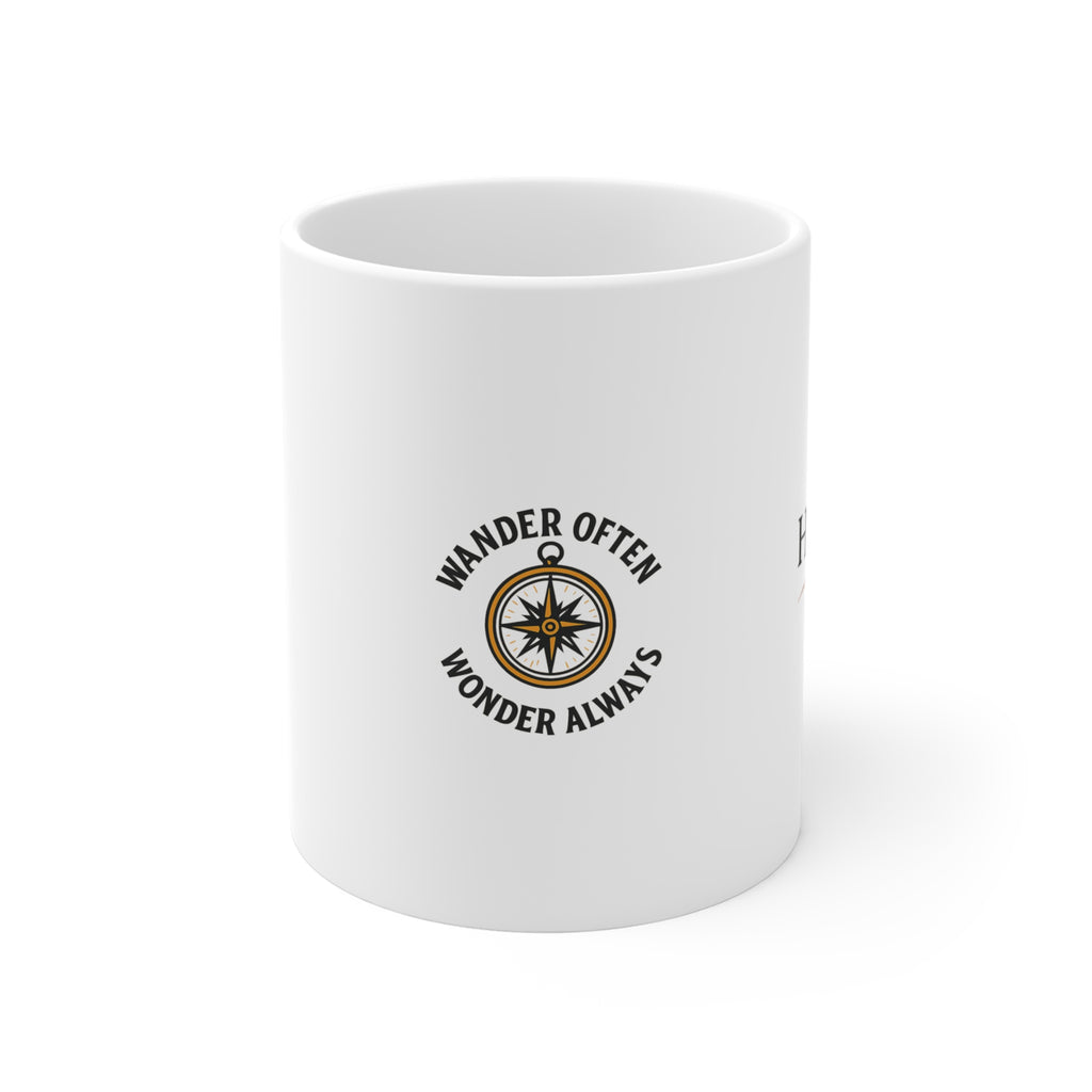 Wander Often Wonder Always Mug, Vintage Compass Travel Coffee Mug, Adventure Wanderlust Gift for Travelers, Explorer Gift