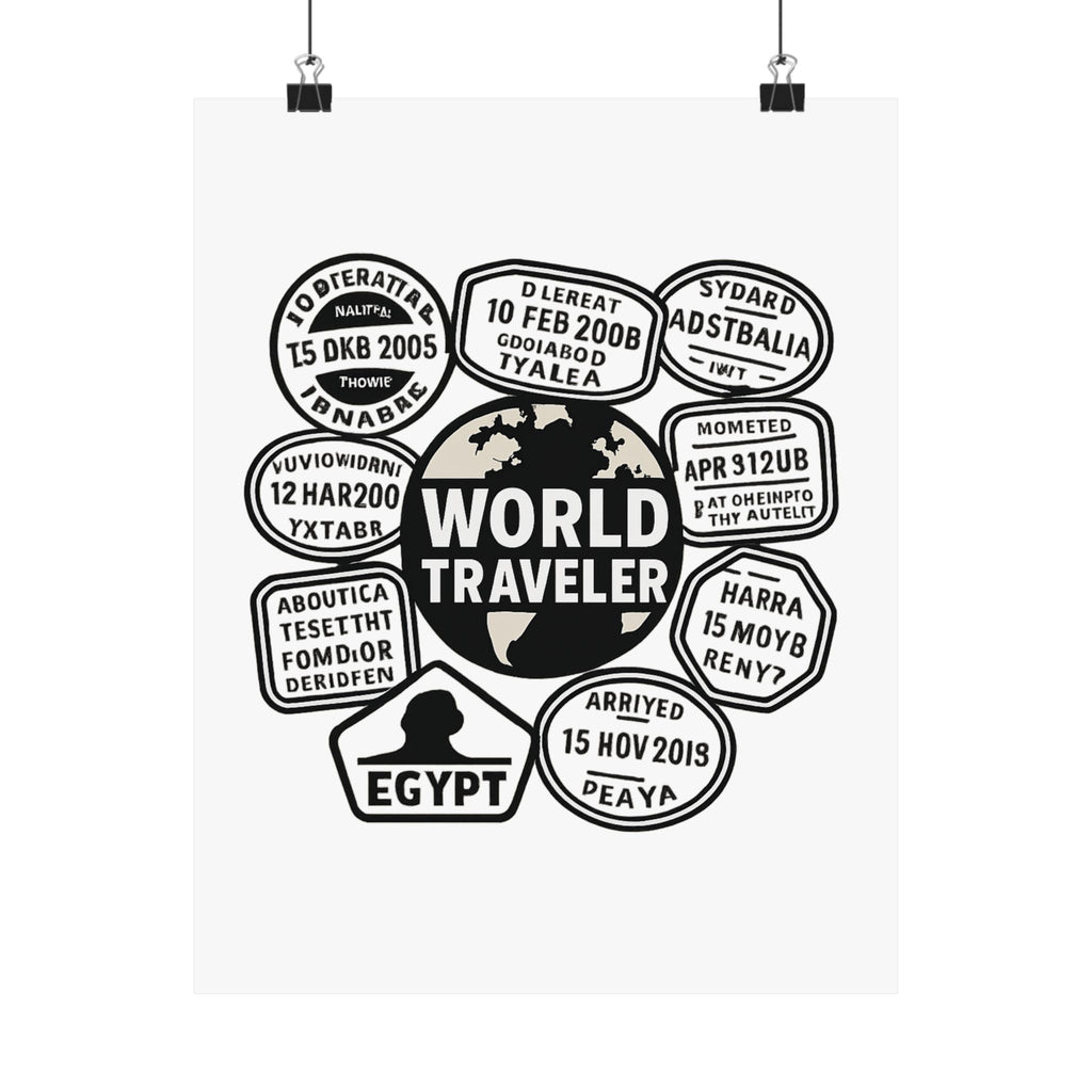 Passport Stamp Collage Poster World Traveler Wall Art Travel Map Gift Adventure Decor Wanderlust Print Globe Trotter