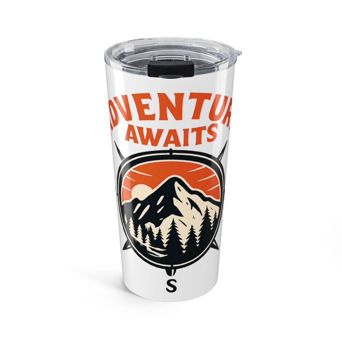 Adventure Awaits Mountain Tumbler, Compass Travel Mug, Wanderlust Gift for Hiker, Road Trip Coffee Cup, Outdoor Enthusiast Gift