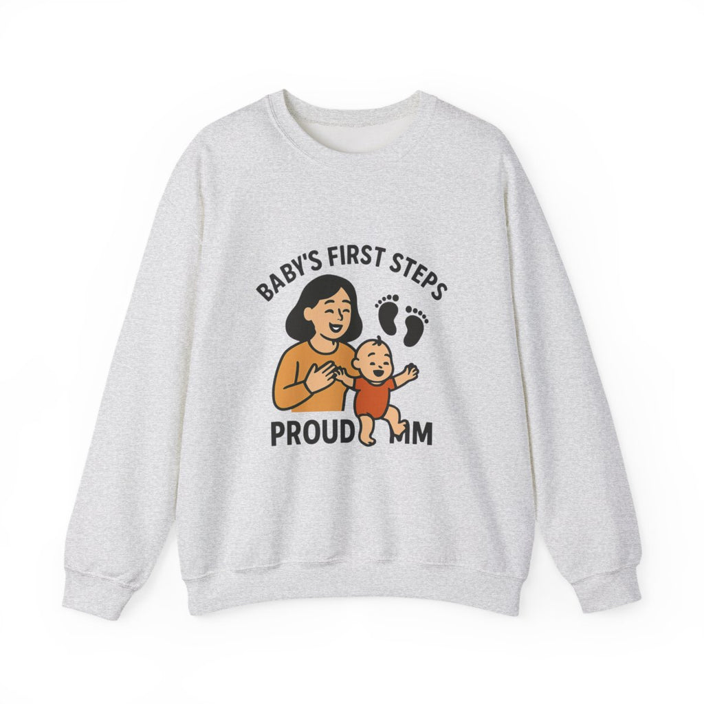 Baby's First Steps Sweatshirt, New Mom Gift, First Walking Milestone, Baby Footprint Shirt, Proud Mom Sweatshirt, Toddler Milestone