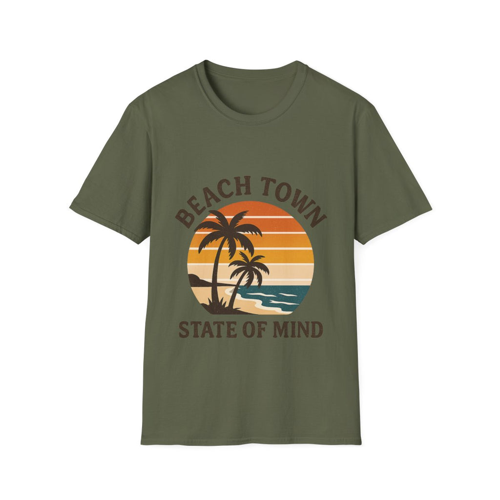 Beach Town State of Mind Shirt, Vintage Sunset Beach Tee, Coastal Living Gift, Palm Tree Vacation Shirt, Retro Beach Lover Gift