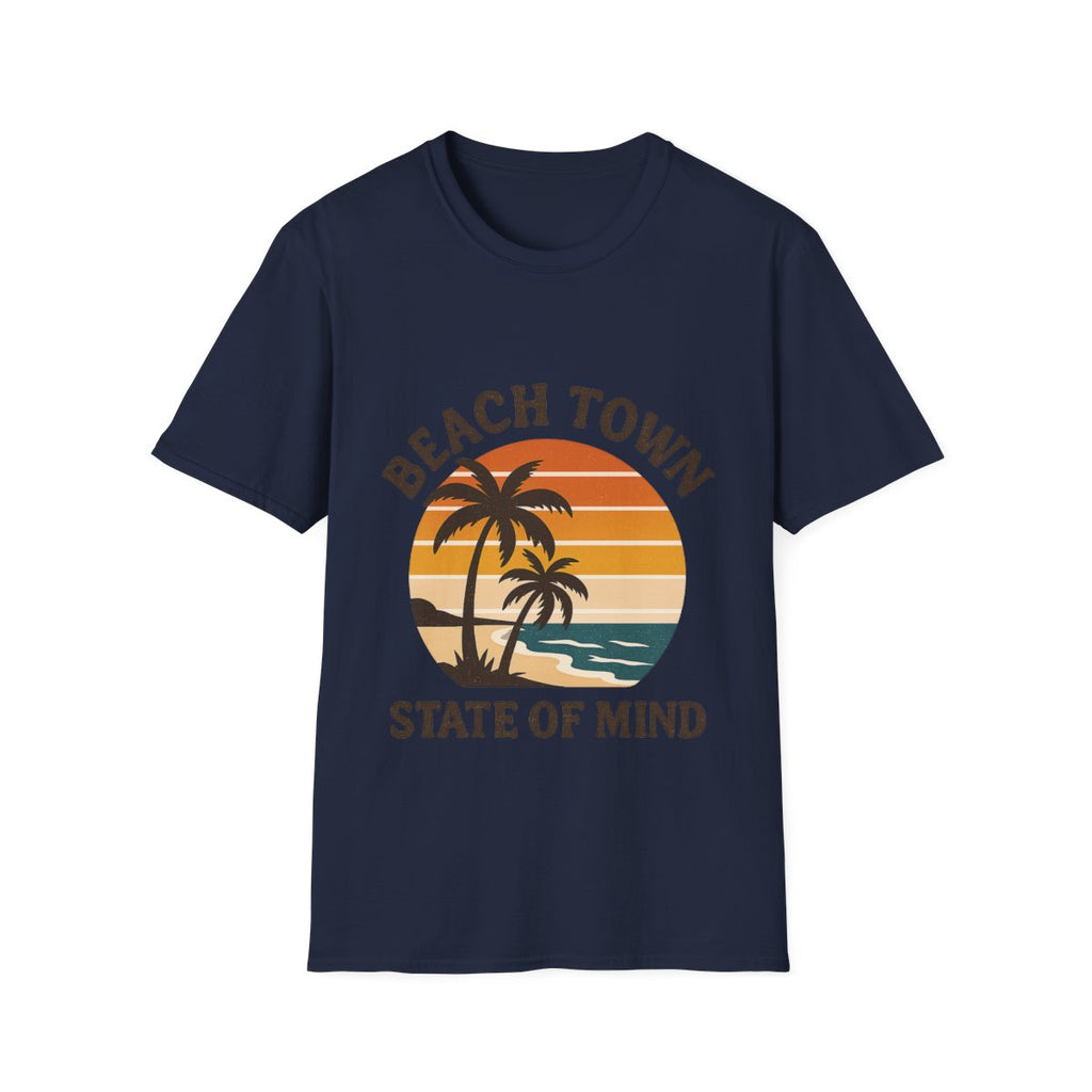 Beach Town State of Mind Shirt, Vintage Sunset Beach Tee, Coastal Living Gift, Palm Tree Vacation Shirt, Retro Beach Lover Gift