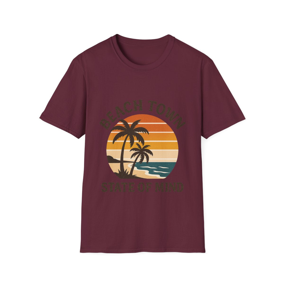 Beach Town State of Mind Shirt, Vintage Sunset Beach Tee, Coastal Living Gift, Palm Tree Vacation Shirt, Retro Beach Lover Gift