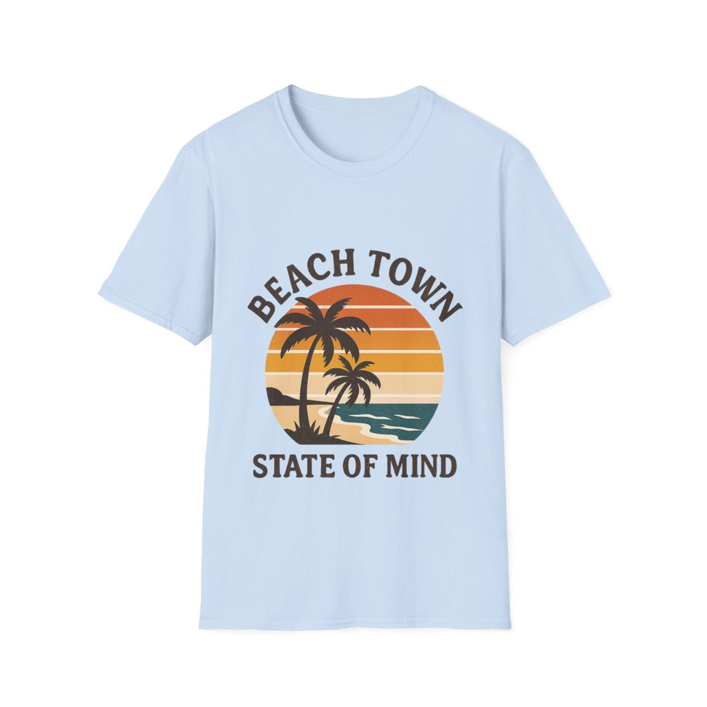 Beach Town State of Mind Shirt, Vintage Sunset Beach Tee, Coastal Living Gift, Palm Tree Vacation Shirt, Retro Beach Lover Gift