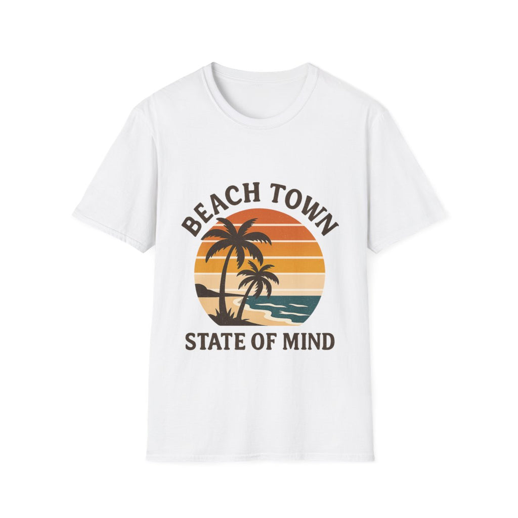Beach Town State of Mind Shirt, Vintage Sunset Beach Tee, Coastal Living Gift, Palm Tree Vacation Shirt, Retro Beach Lover Gift