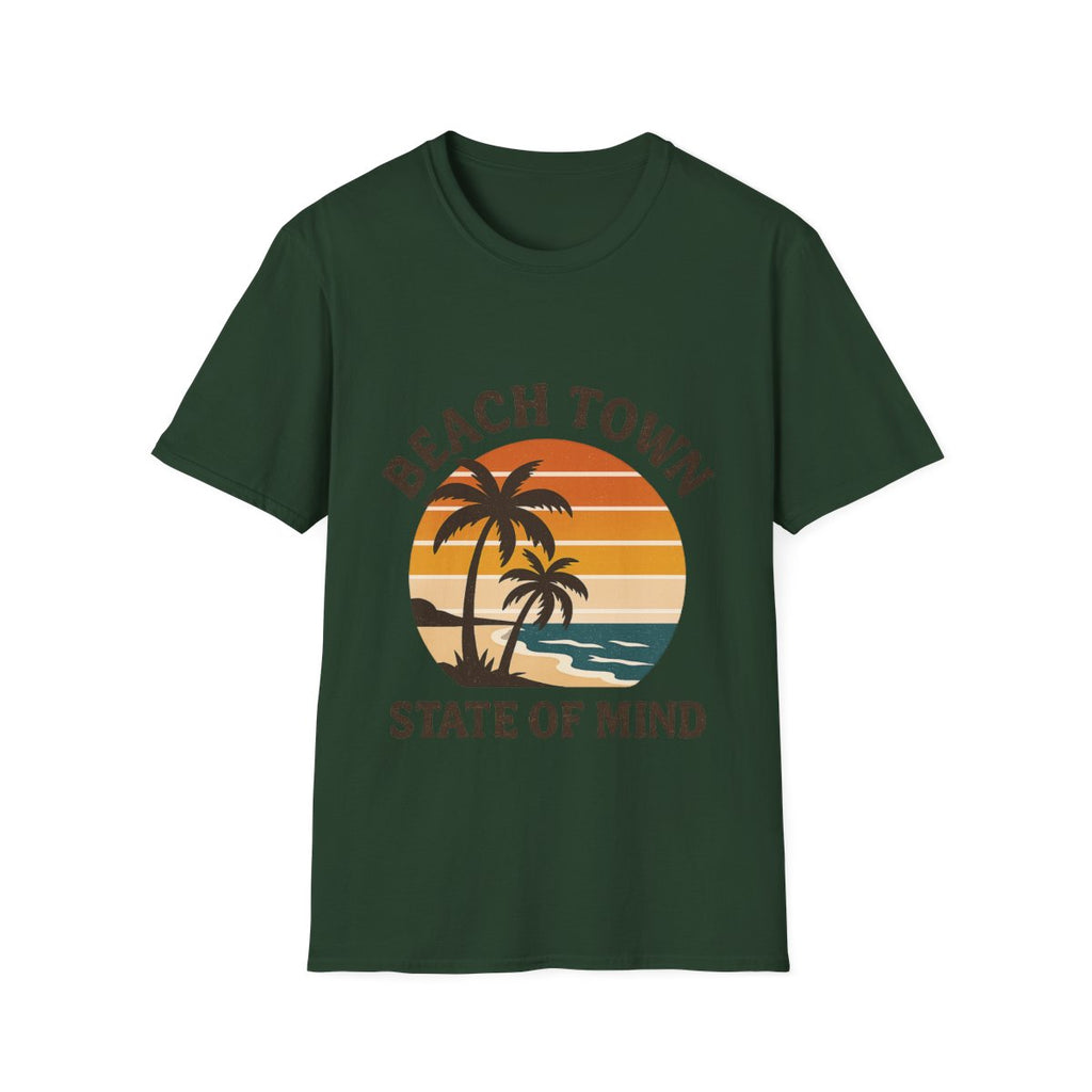 Beach Town State of Mind Shirt, Vintage Sunset Beach Tee, Coastal Living Gift, Palm Tree Vacation Shirt, Retro Beach Lover Gift